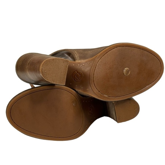 Lucky Brand Choco Brown Open Toe Ankle Strap Sandal Bootie Size 8 Block 4” Heels - Picture 11 of 13